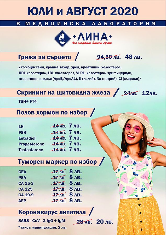 През юли и август в „ЛИНА”: Изследвания за сърце, щитовидна жлеза ...